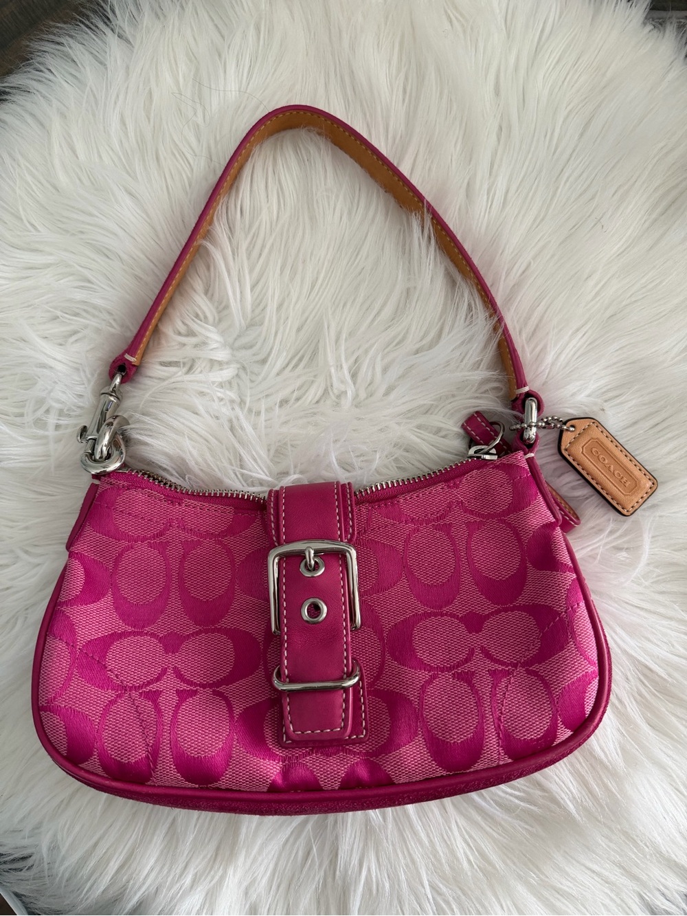 Coach Hot Pink Signature Jacquard Shoulder Bag